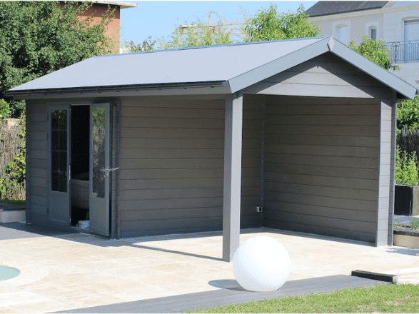 Abri Pool House en Composite et Aluminium 6x3m – Espace Détente & Rangement (Gris Clair)