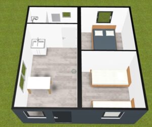 Maison Conteneur 35 m² « A Cottage » – Habitation 4 Saisons (Isolation Polyuréthane 100 mm)