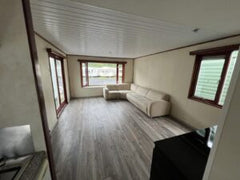 Mobil-Home « Chalet Wood Gray » 10,8 x 3,7m – Design Moderne avec Bow-Window & Double Entrée