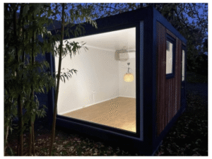 Module Habitable Conteneur 4x3m « Aménagé » – Bardage Bois Ipé & Baie Vitrée Panoramique
