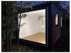 Module Habitable Conteneur 4x3m « Aménagé » – Bardage Bois Ipé & Baie Vitrée Panoramique