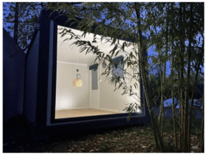 Module Habitable Conteneur 4x3m « Aménagé » – Bardage Bois Ipé & Baie Vitrée Panoramique